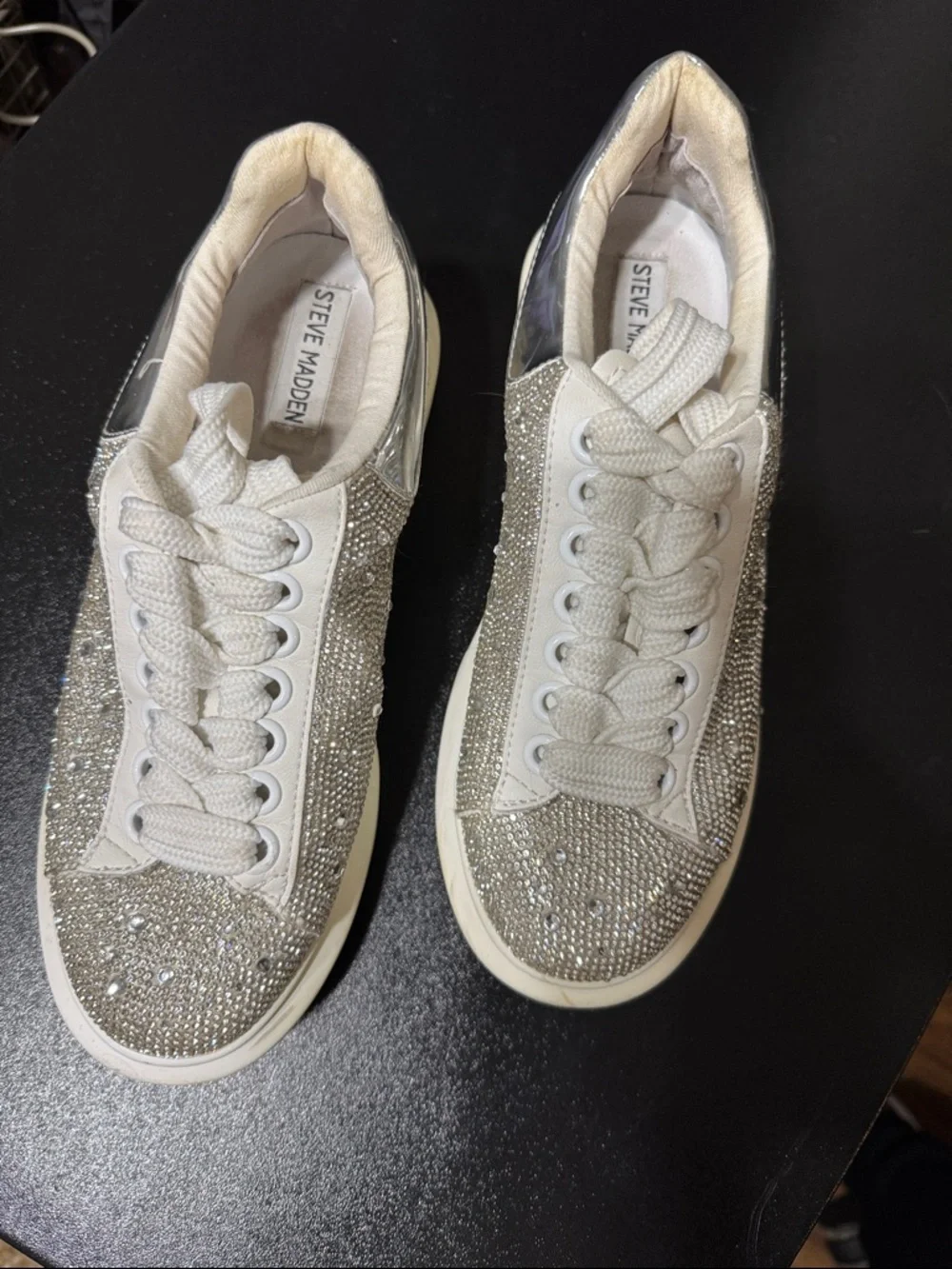 Steve Madden GLIMMER Silver Crystal Rhinestone Lace-Up Sneakers Size 7.5